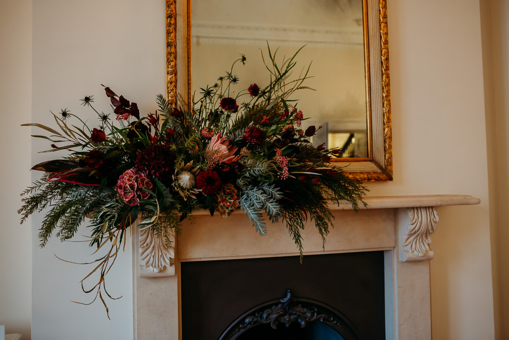 Fireplace Mantlepiece Flowers St. Tewdrics House Wedding When Charlie Met Hannah