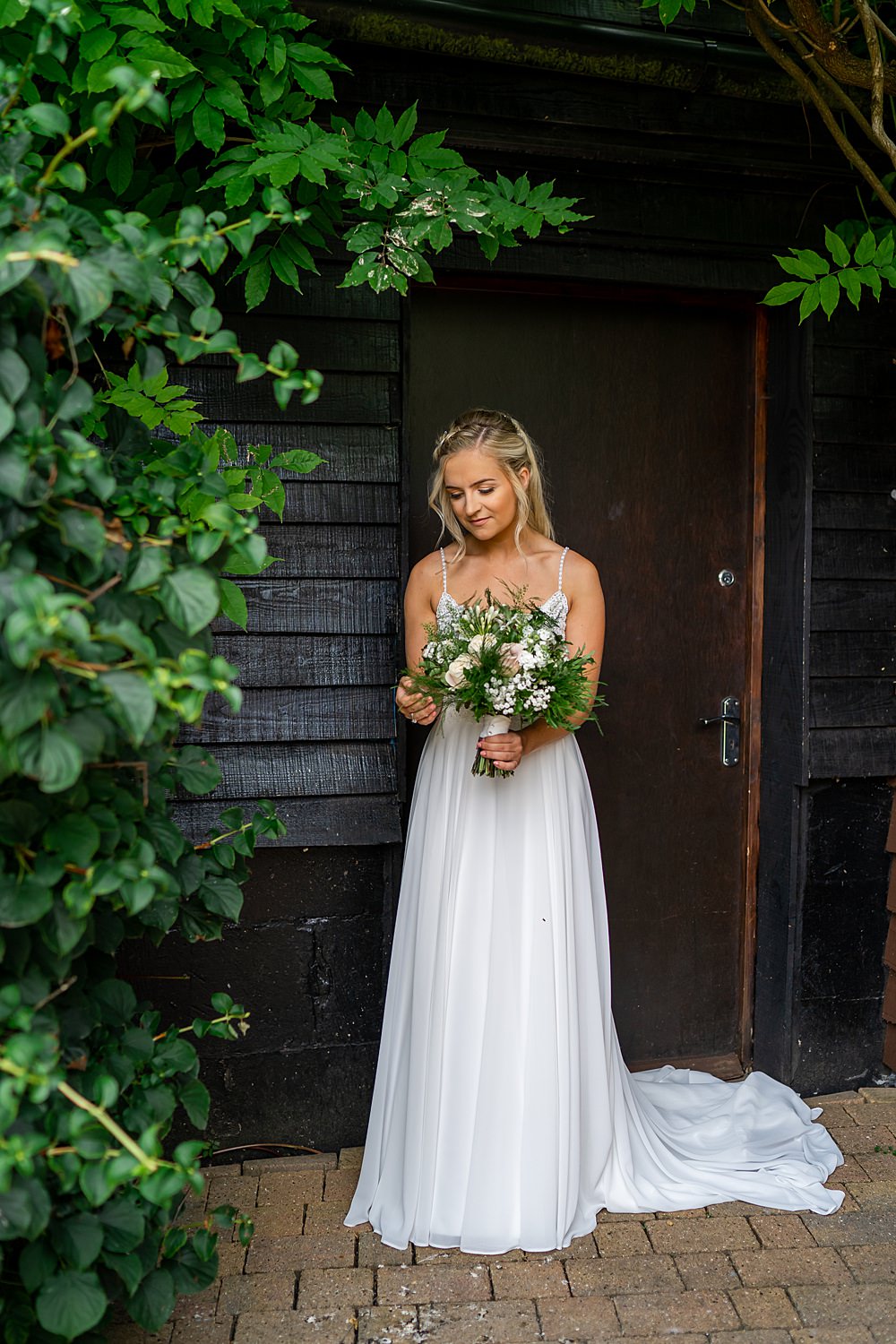 Dress Gown Bride Bridal Rebecca Ingram Flowing Straps Stylish Rustic Wedding Mia Photography