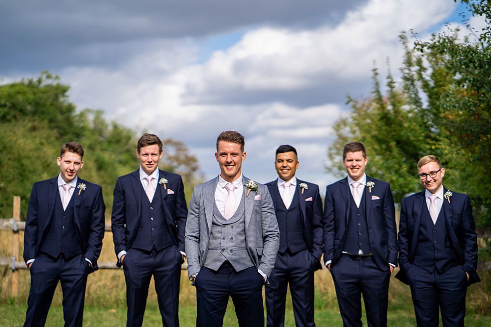 Groom Groomsmen Suit Grey Navy Pink Tie Stylish Rustic Wedding Mia Photography