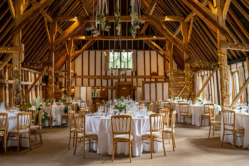 Clock Barn Hanging Flowers Round Tables Stylish Rustic Wedding Mia Photography