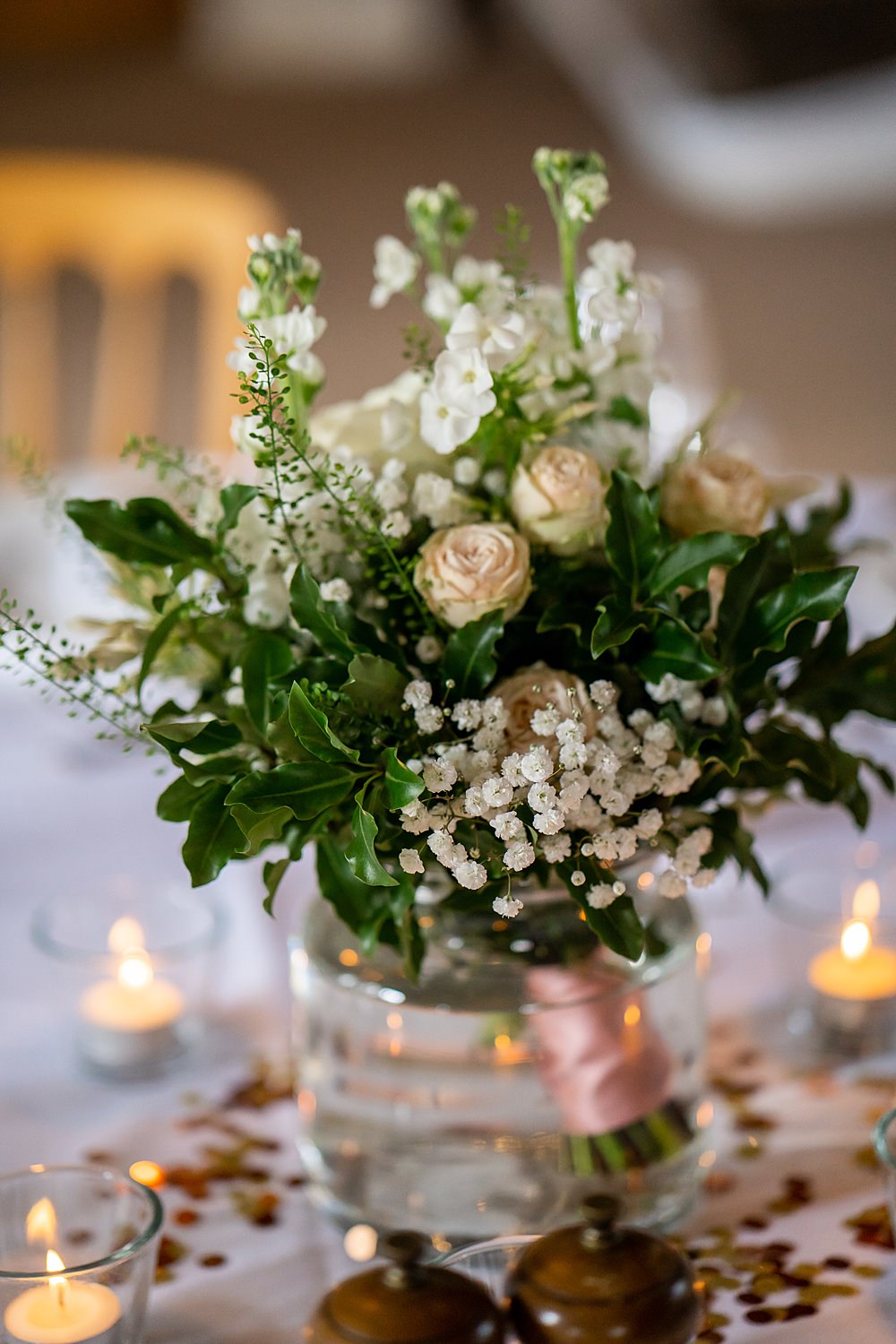 Table Flowers Bouquet Blush Pink Greenery Foliage Stylish Rustic Wedding Mia Photography