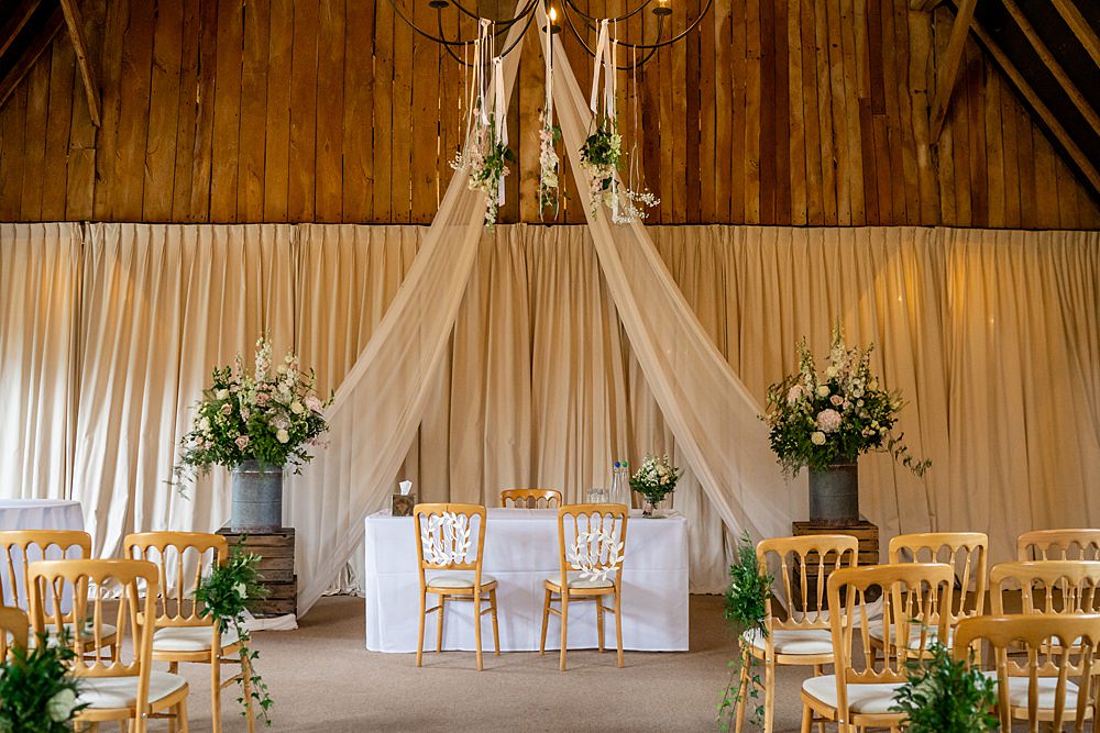 Barn Ceremony Decor Flowers Drapes Aisle Stylish Rustic Wedding Mia Photography