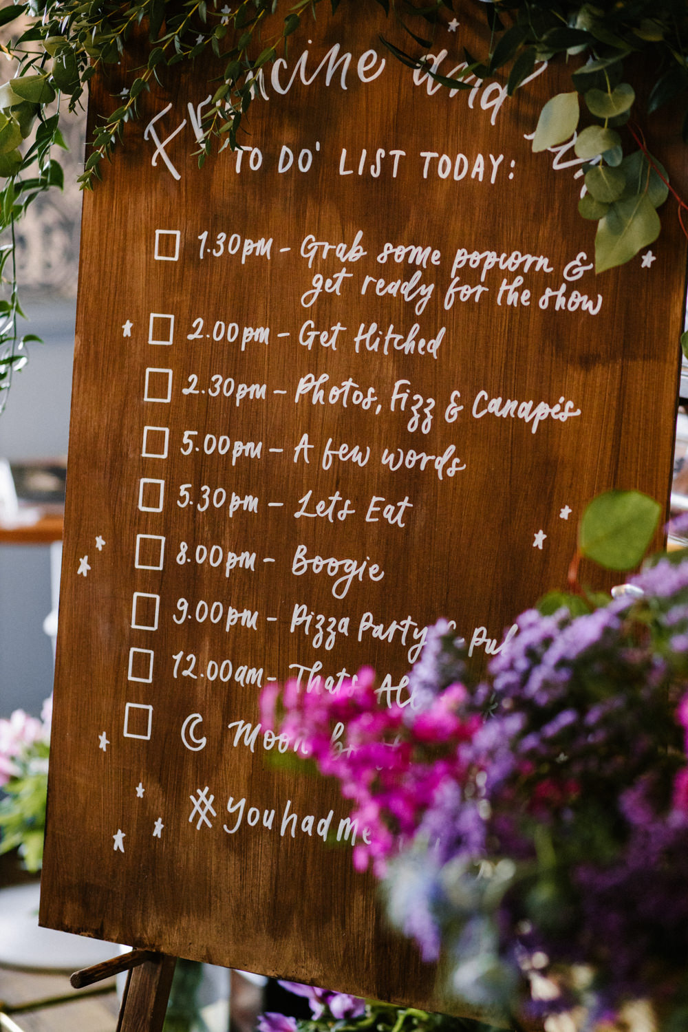 Wooden Sign Signs Signage Signpost Order of the Day Titchwell Manor Wedding Honey and The Moon Photography
