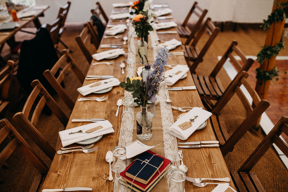 Long Wooden Trestle Tables Rustic Flowers Tree Cathedral Wedding Milton Keynes Miracle Moments