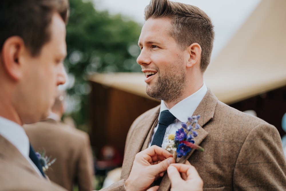 Groom Suit Brown Tweed Buttonhole Animal Lovers Wedding Bloom Weddings