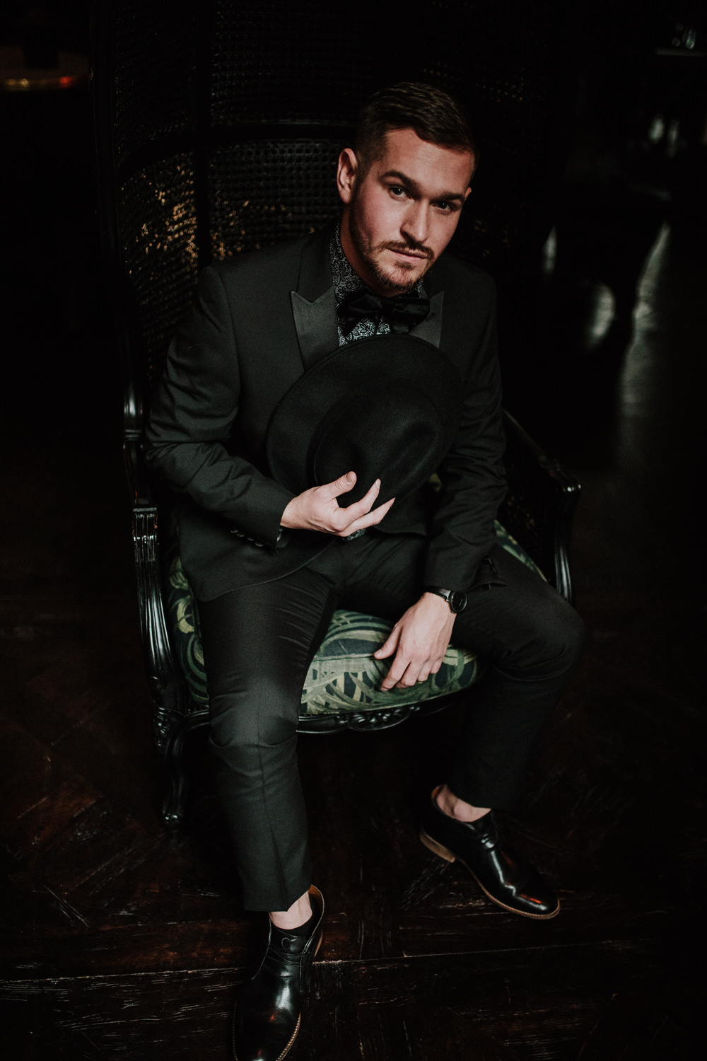 Groom Suit Bow Tie Print Shirt Black Wedding Ideas Taylar-Jayde Photography