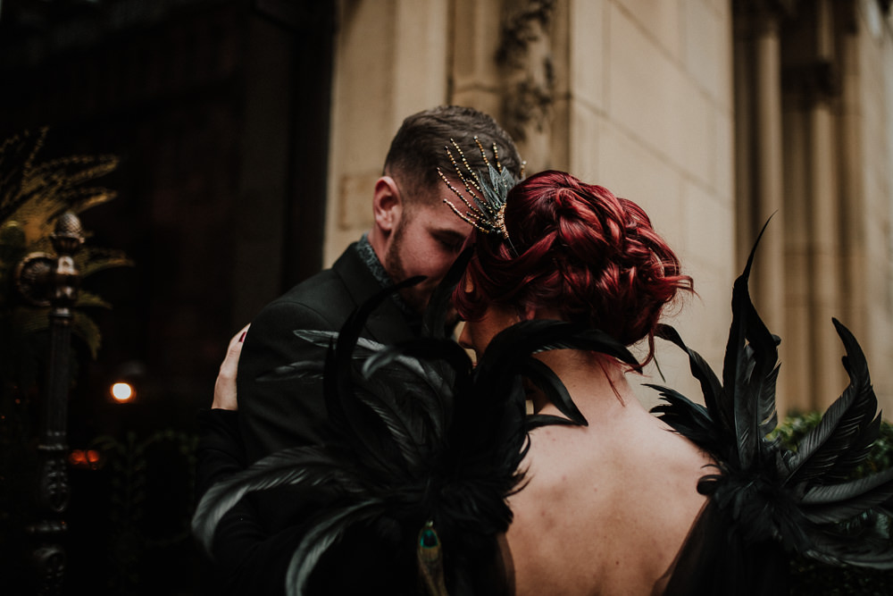 Dress Gown Bride Bridal Feather Cape Veil Black Wedding Ideas Taylar-Jayde Photography