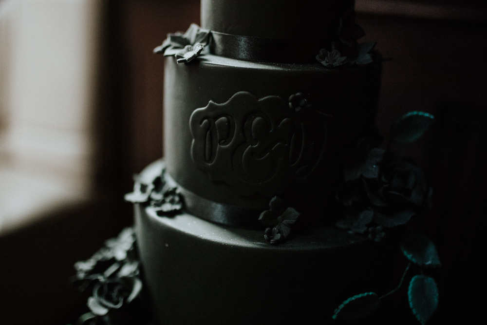 Floral Cake Copper Details Black Wedding Ideas Taylar-Jayde Photography