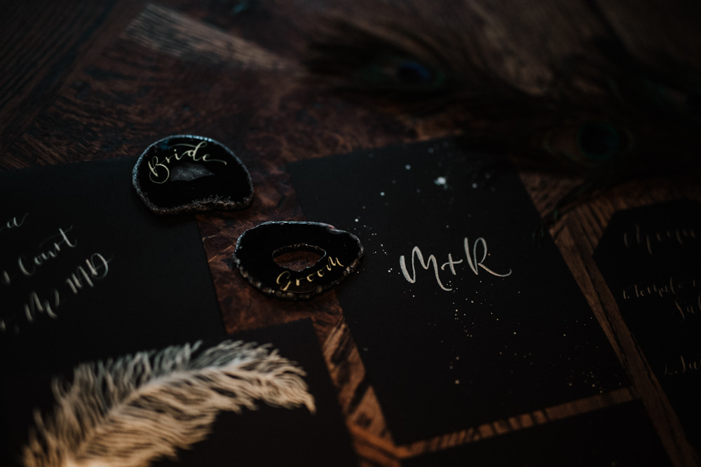 Agate Place Name Cards Gold Black Wedding Ideas Taylar-Jayde Photography