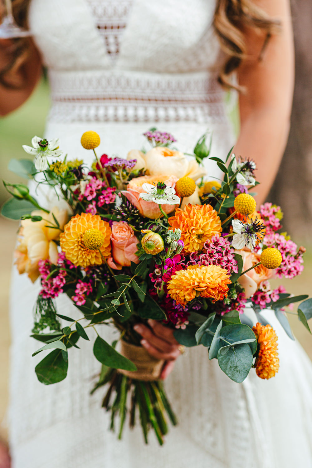 Bouquet Flowers Bride Bridal Yellow Pink Billy Ball Rose Dahlia Brook Farm Wedding Kirsty Mackenzie Photography