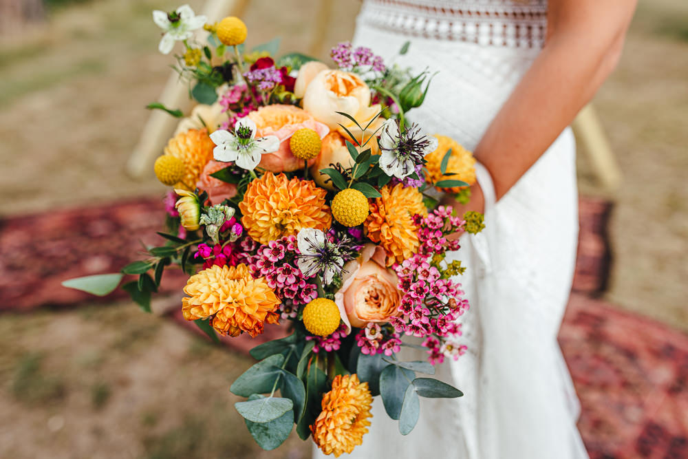 Bouquet Flowers Bride Bridal Yellow Pink Billy Ball Rose Dahlia Brook Farm Wedding Kirsty Mackenzie Photography