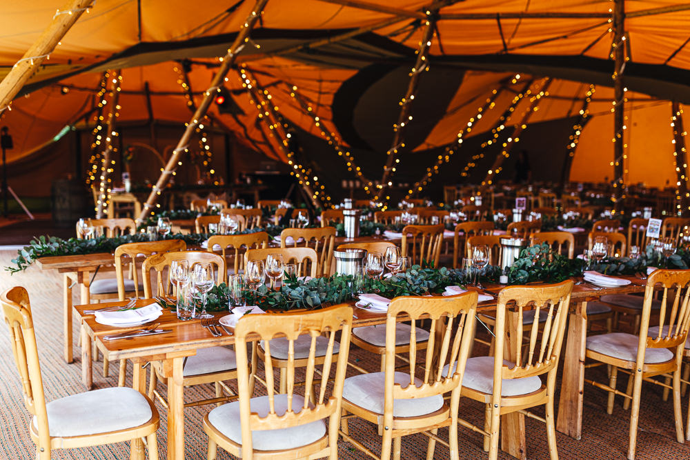 Tipi Reception Decor Long Tab;es Brook Farm Wedding Kirsty Mackenzie Photography