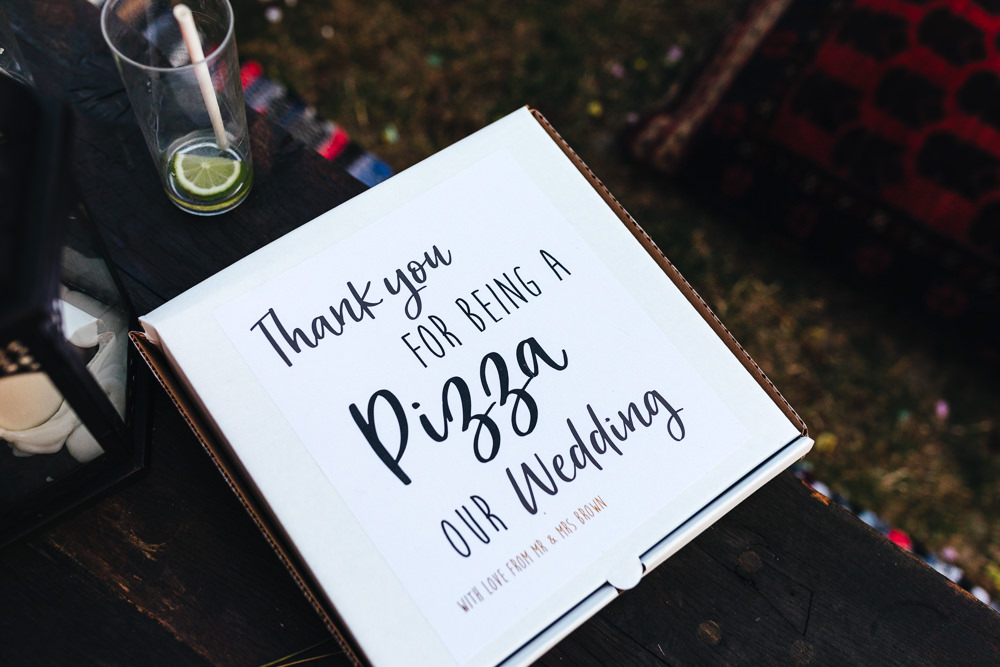 Pizza Box Personalised Brook Farm Wedding Kirsty Mackenzie Photography