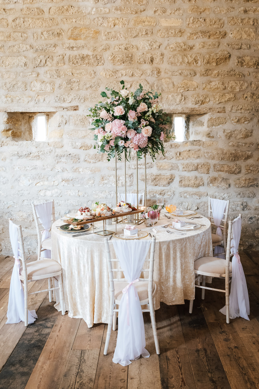 Flower Arrangement Tall Centrepiece Pink Pretty Candles Decor Cherry Blossom Wedding Ideas Sugarbird Photography