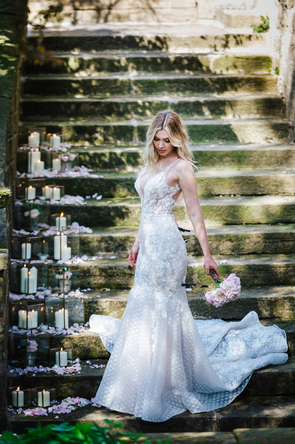 Dress Gown Bride Bridal Straps Train Lace Tulle Cherry Blossom Wedding Ideas Sugarbird Photography