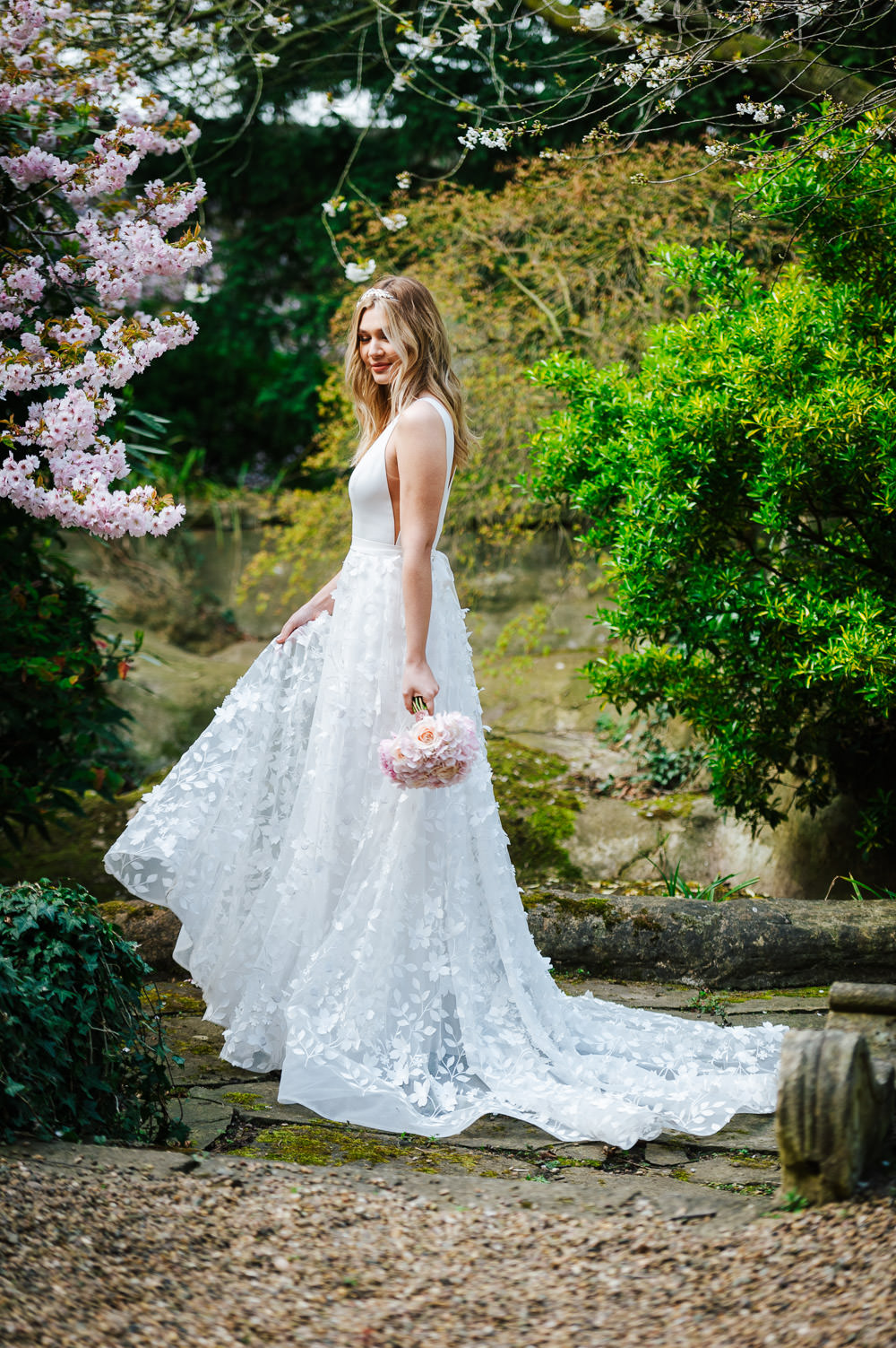 Dress Gown Bride Bridal Straps Train Floral Applique Cherry Blossom Wedding Ideas Sugarbird Photography