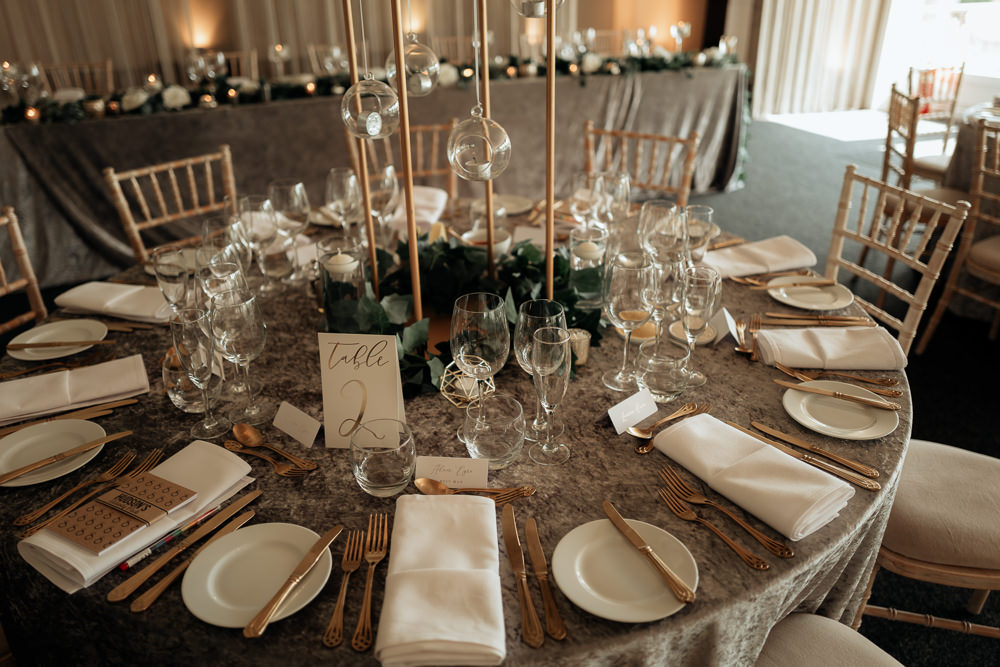 Table Tablescape Round Decor Decorations Tall Centrepiece Flowers Hanging Tea Lights Combermere Abbey Wedding Damian Brandon Photography