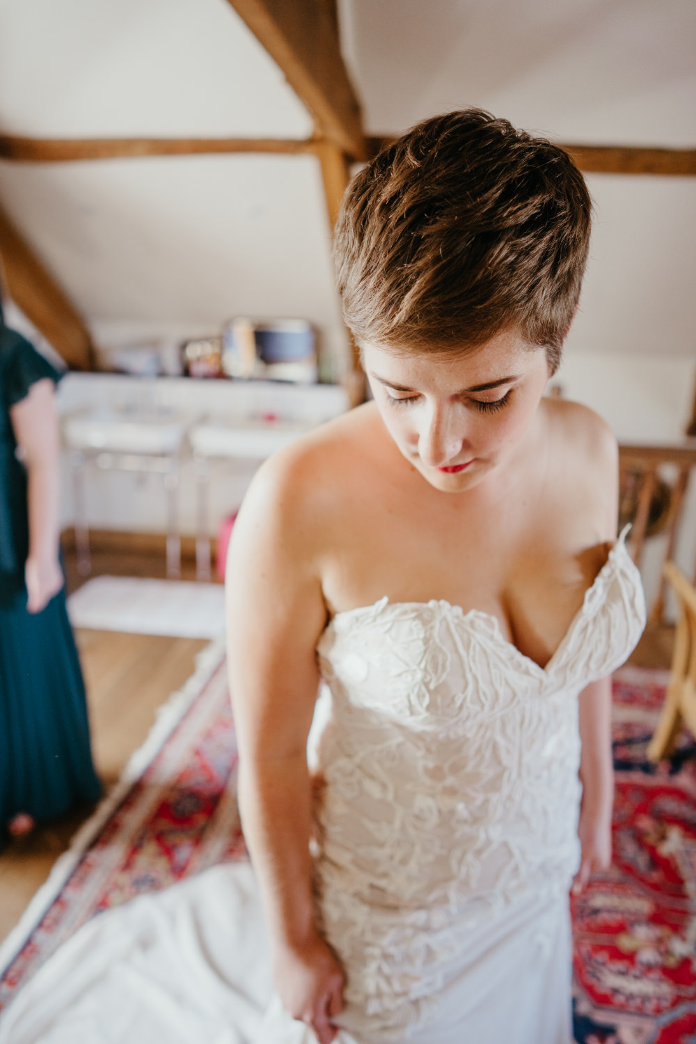 Bride Bridal Hair Make Up Dress Gown Strapless Lace Literary Wedding Naomi Jane Photography