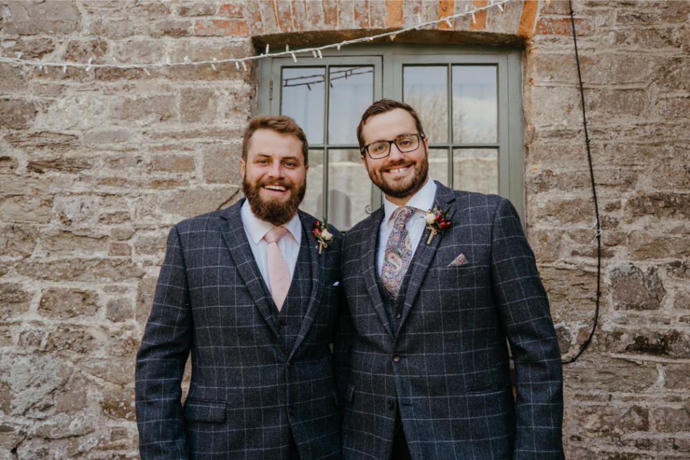 Groom Groomsmen Suit Check Paisley Tie Literary Wedding Naomi Jane Photography