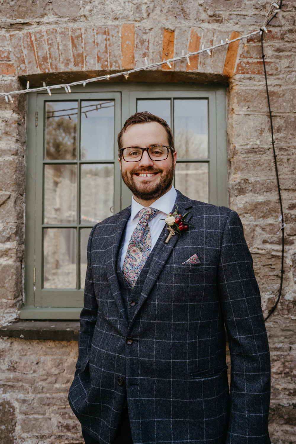 Groom Groomsmen Suit Check Paisley Tie Literary Wedding Naomi Jane Photography
