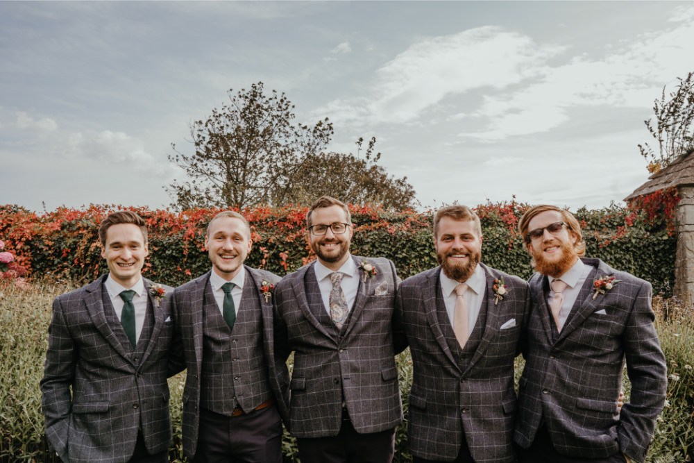 Groom Groomsmen Suit Check Paisley Tie Literary Wedding Naomi Jane Photography