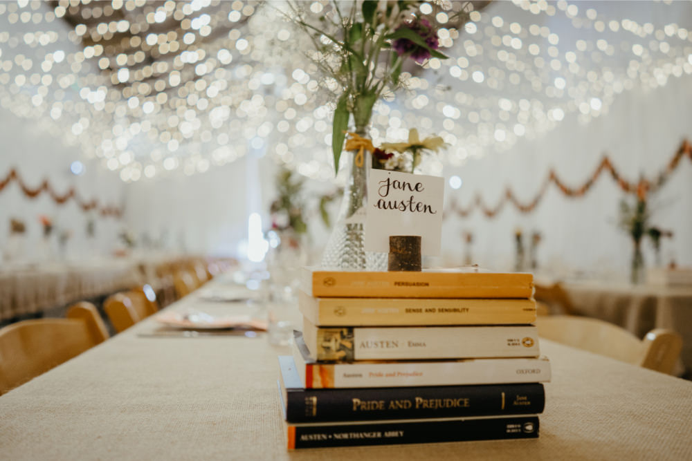 Book Table Names Decor Literary Wedding Naomi Jane Photography
