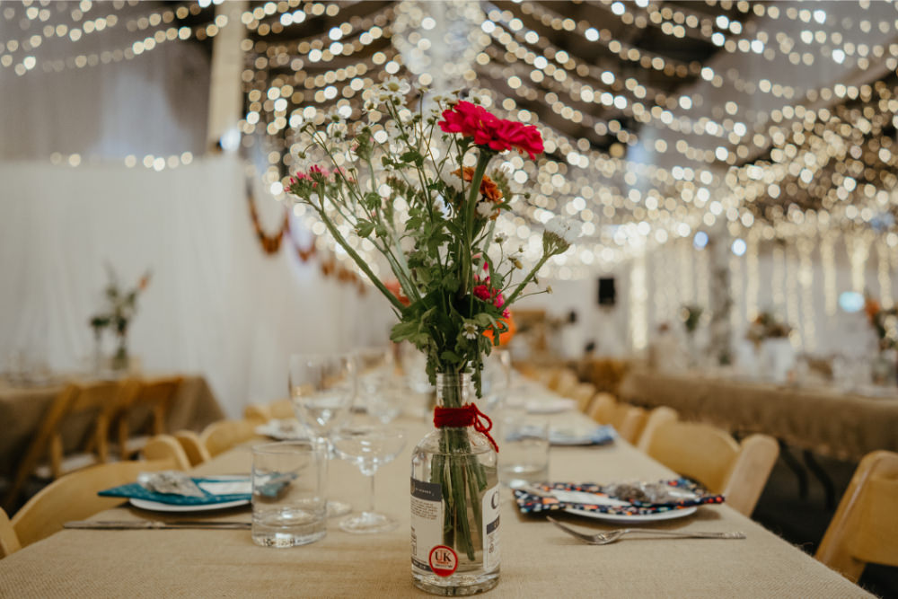 Centrepiece Table Flowers Bottle Literary Wedding Naomi Jane Photography