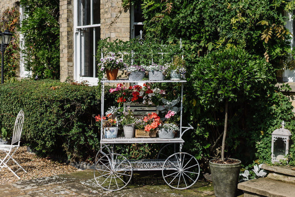 Pot Plant Trolley Lodge Farm Wedding David Boynton Wedding Photography