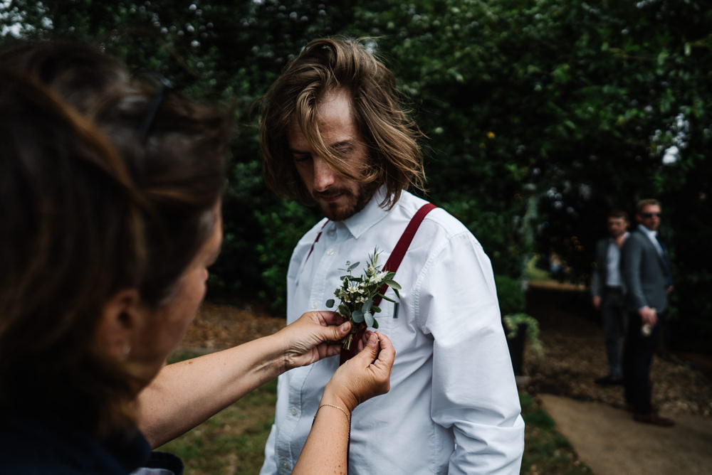 Groom Suit Shirt Braces Buttonhole Lodge Farm Wedding David Boynton Wedding Photography