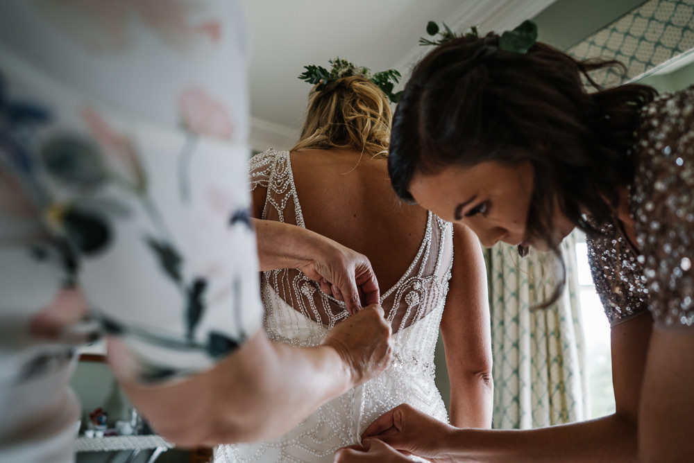 Dress Gown Bride Bridal Maggie Sottero Slip Dress Beaded Overlay Lodge Farm Wedding David Boynton Wedding Photography
