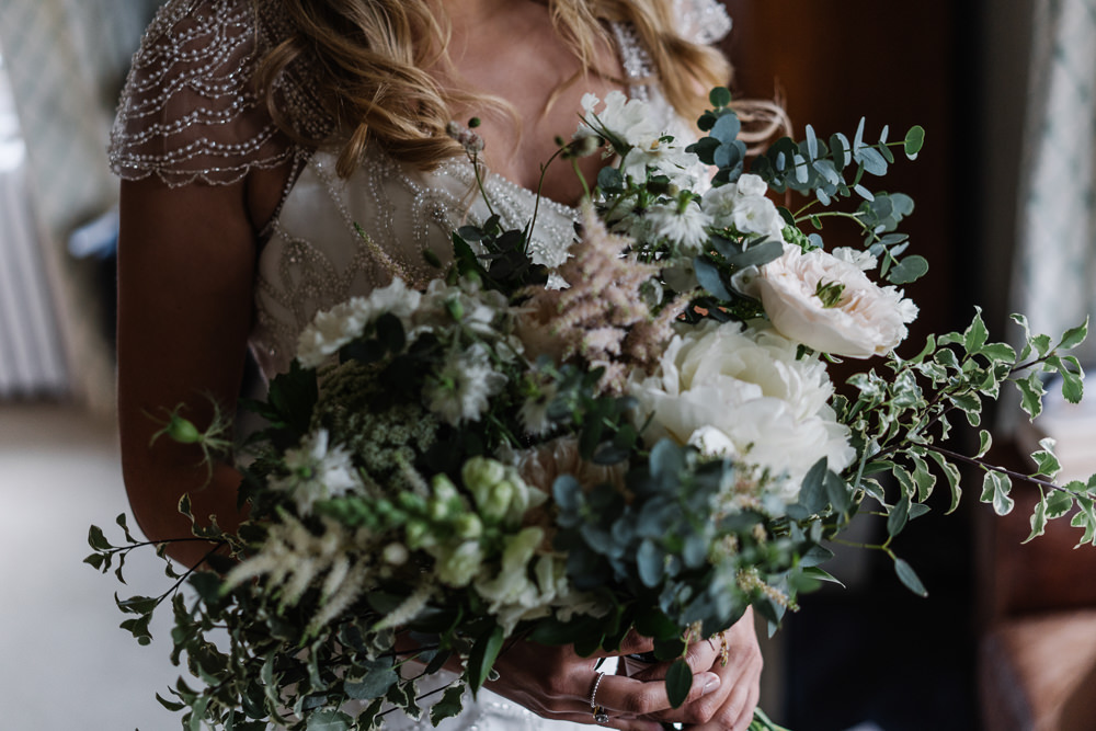 Bouquet Flowers Bride Bridal Greenery Foliage Astilbe Peony Lodge Farm Wedding David Boynton Wedding Photography