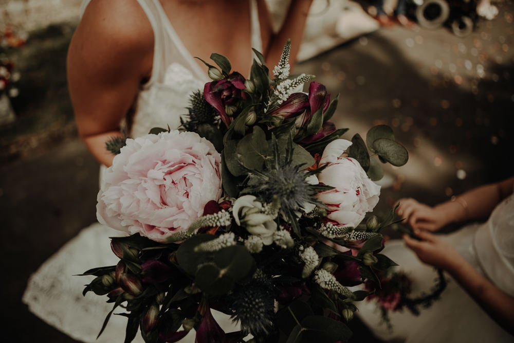 Bouquet Flowers Bride Bridal Peony Thistle Magical Tipi Wedding Esme Whiteside Photography
