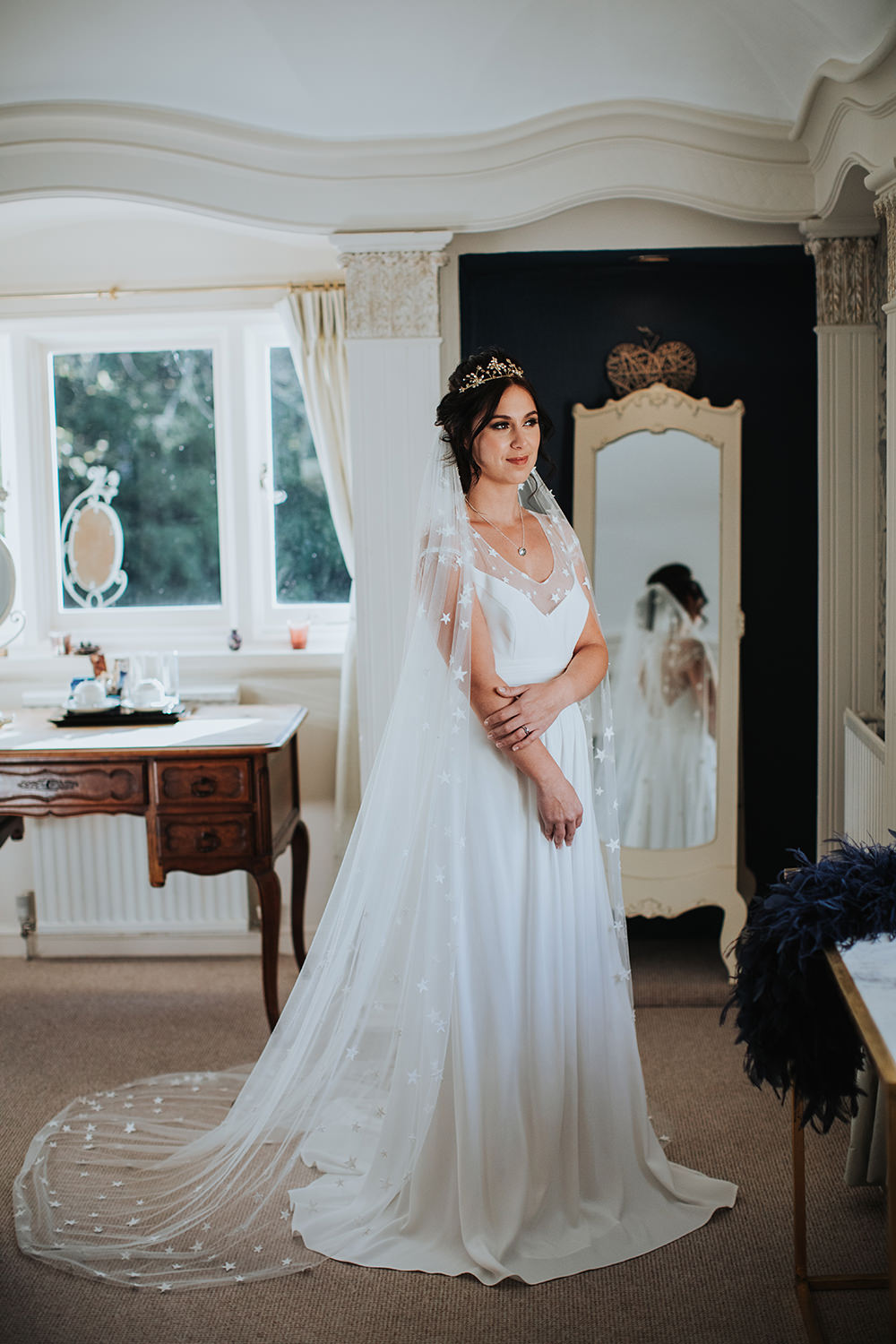 Dress Gown Bride Bridal Celestial Veil Moon Stars Wedding Ideas Olegs Samsonovs Photography
