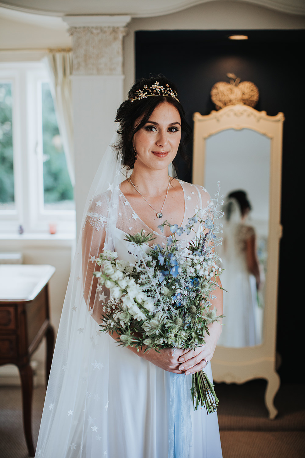 Bouquet Flowers Bride Bridal Blue Thistle White Gypsophila Moon Stars Wedding Ideas Olegs Samsonovs Photography