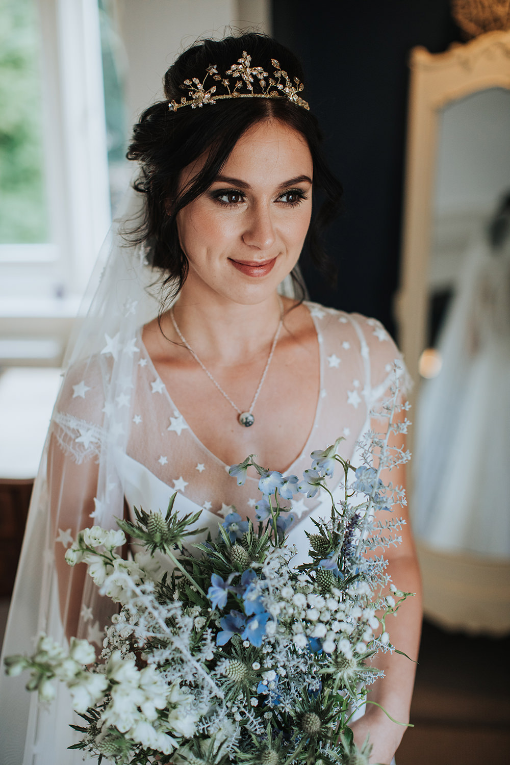 Bouquet Flowers Bride Bridal Blue Thistle White Gypsophila Moon Stars Wedding Ideas Olegs Samsonovs Photography