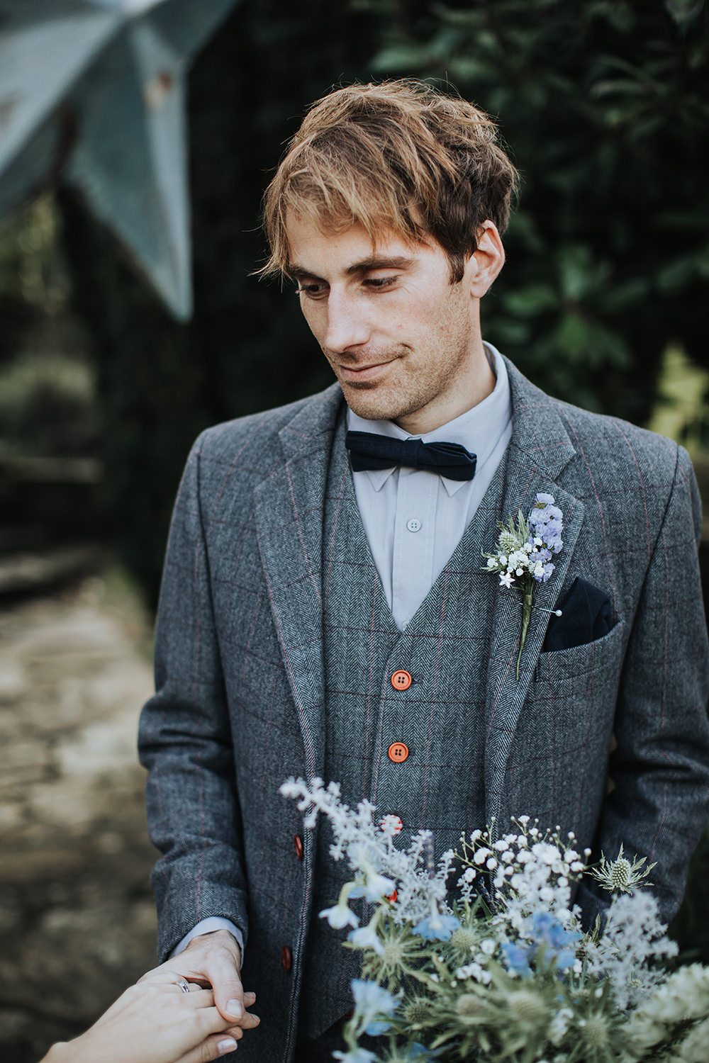 Groom Suit Grey Tweed Bow Tie Buttonhole Moon Stars Wedding Ideas Olegs Samsonovs Photography