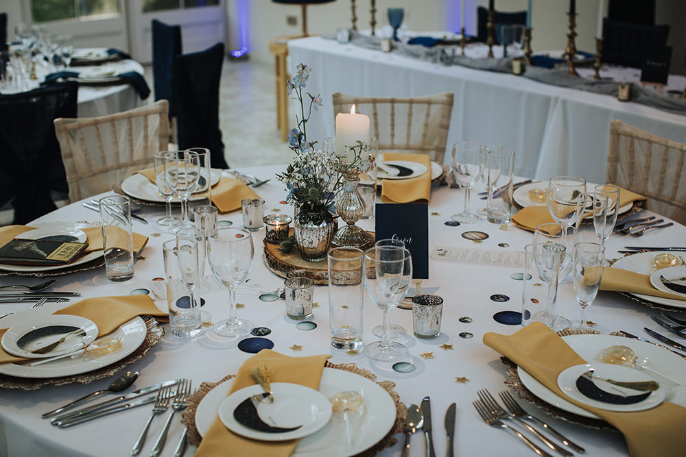 Tablescape Table Decor Hanging Suspended Blue Gold Moon Stars Wedding Ideas Olegs Samsonovs Photography