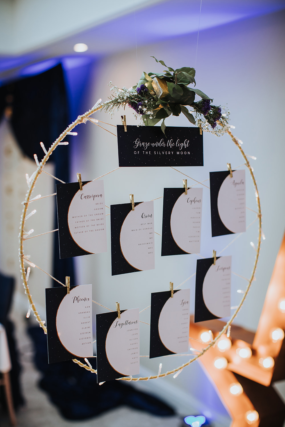 Table Plan Seating Chart Hoop Celestial Moon Stars Wedding Ideas Olegs Samsonovs Photography