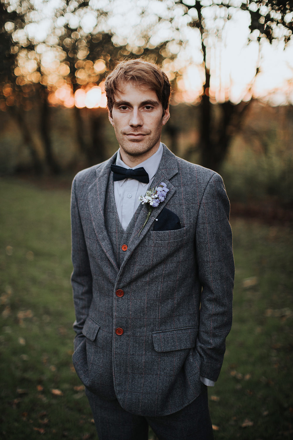 Groom Suit Grey Tweed Bow Tie Buttonhole Moon Stars Wedding Ideas Olegs Samsonovs Photography