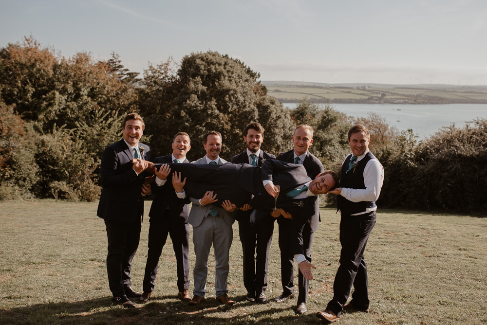 Groom Groomsmen Suit Navy North Cornwall Wedding Taylor-Hughes Photography