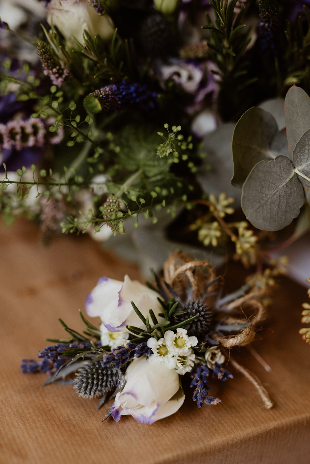 Buttonhole Flowers Lavender Thistle North Cornwall Wedding Taylor-Hughes Photography