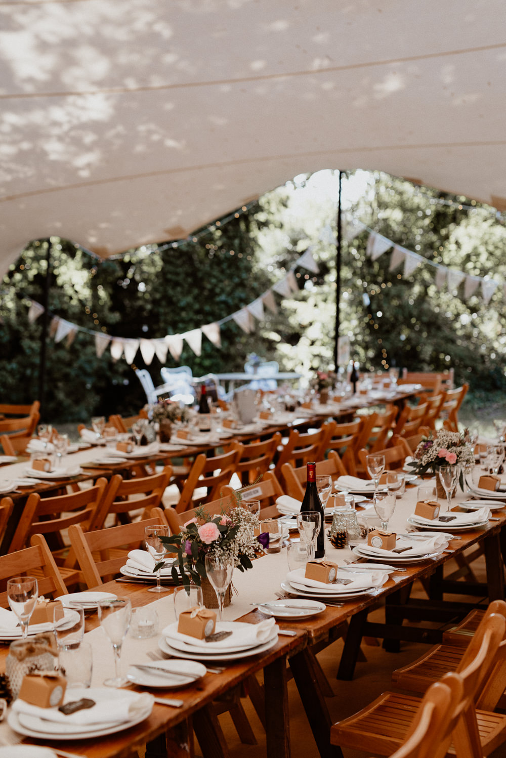 Stretch Tent Marquee Decor Long Tables Bunting Decoration North Cornwall Wedding Taylor-Hughes Photography