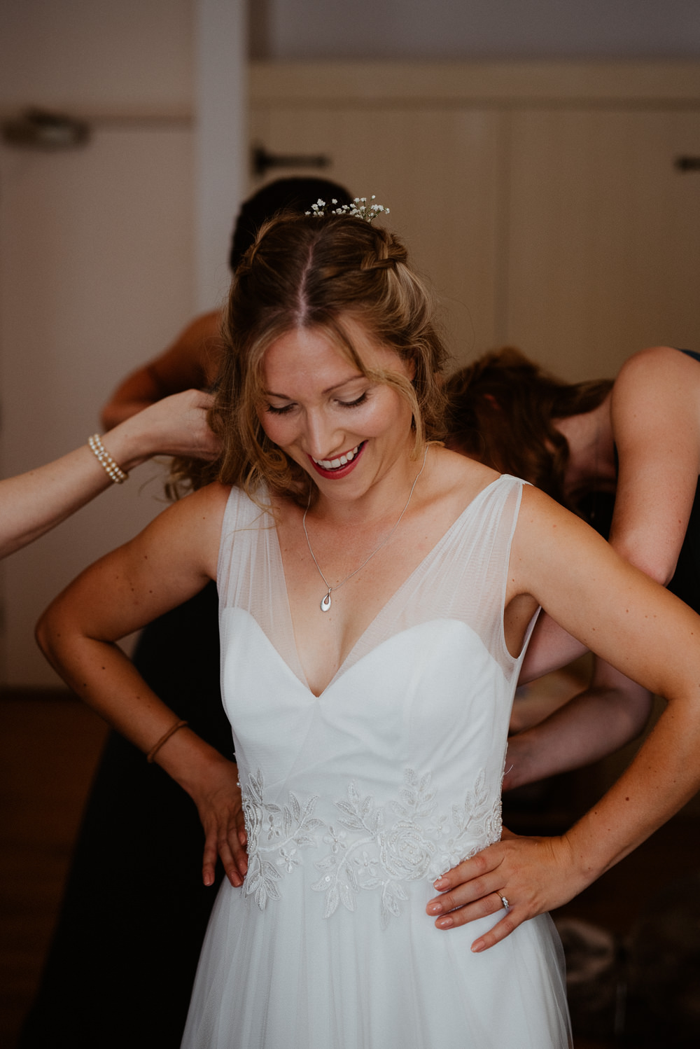 Dress Gown Bride Bridal Tulle Straps Flowing North Cornwall Wedding Taylor-Hughes Photography