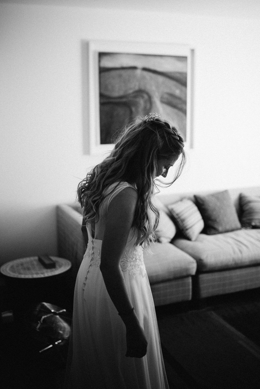 Dress Gown Bride Bridal Tulle Straps Flowing North Cornwall Wedding Taylor-Hughes Photography