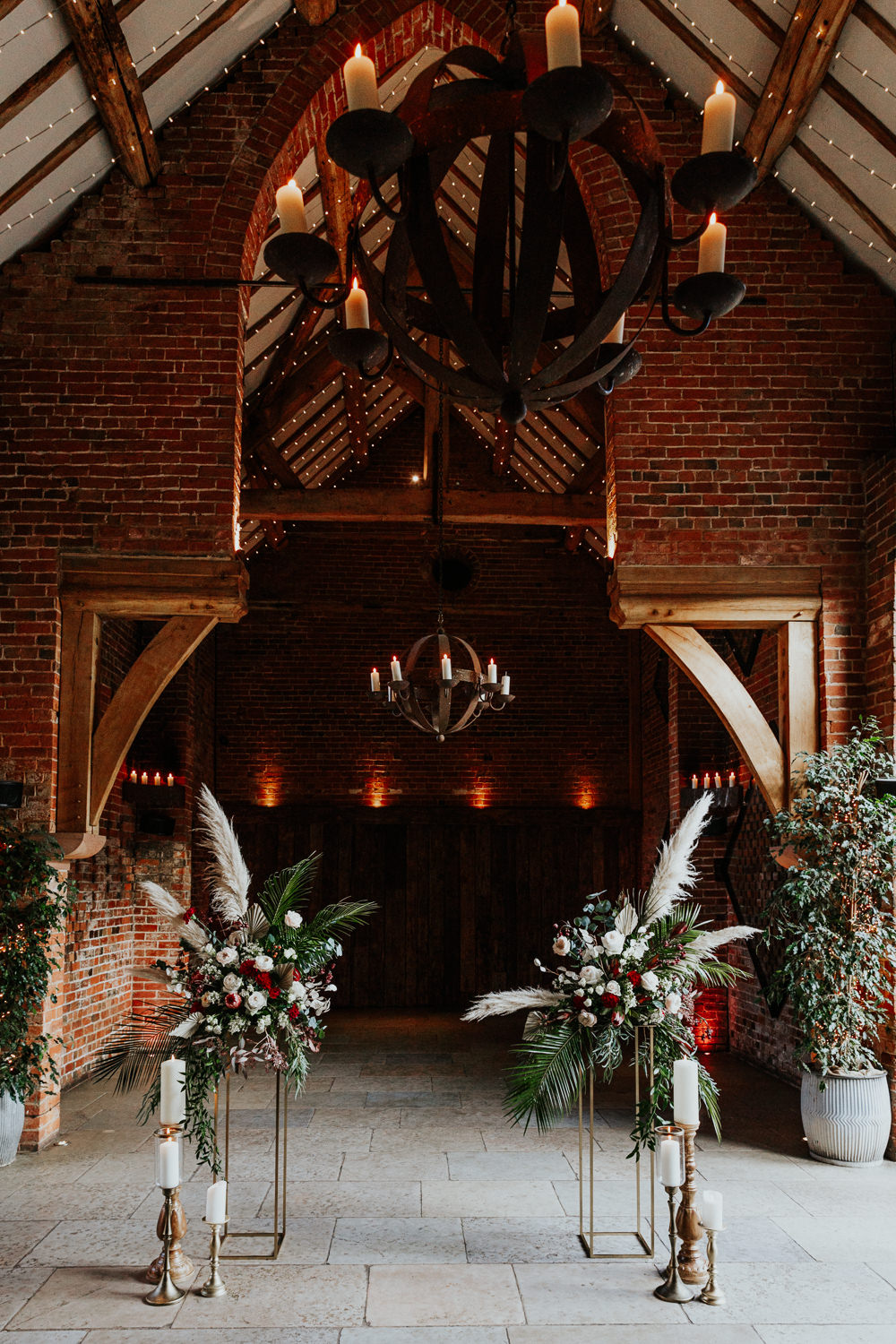 Alter Aisle Ceremony Flowers Pampas Grass Shustoke Barn Wedding Oxi Photography