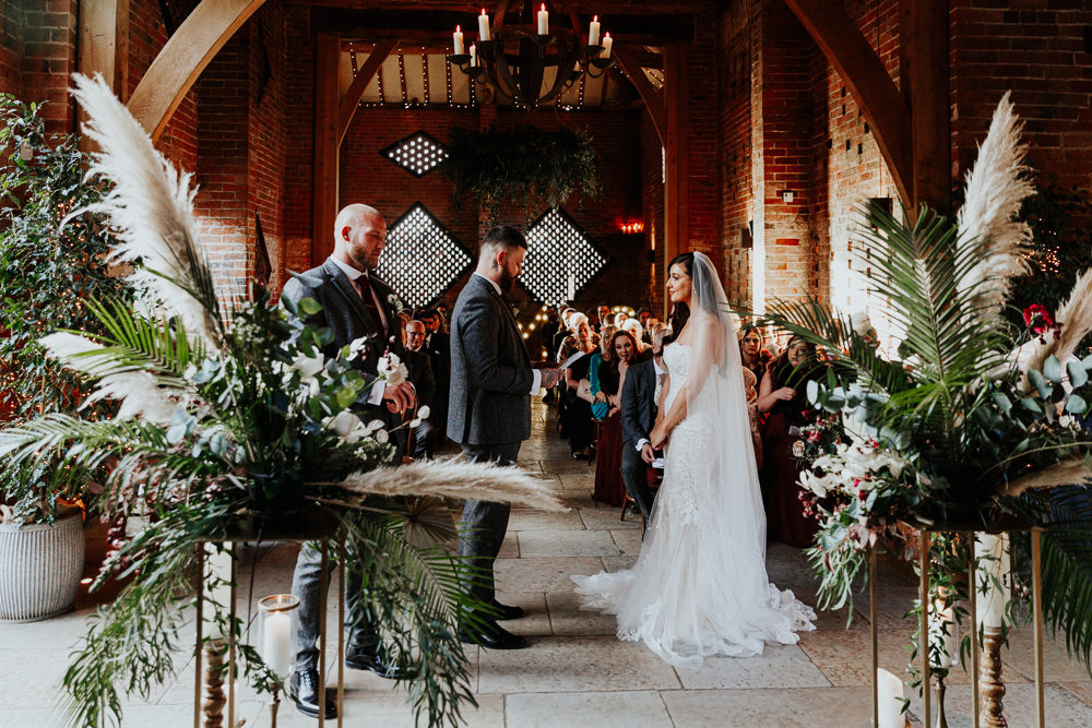 Alter Aisle Ceremony Flowers Pampas Grass Shustoke Barn Wedding Oxi Photography