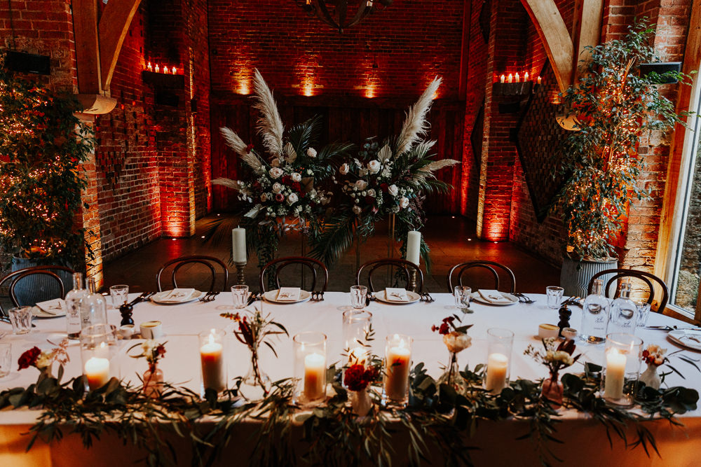 Top Table Flowers Pampas Grass Shustoke Barn Wedding Oxi Photography
