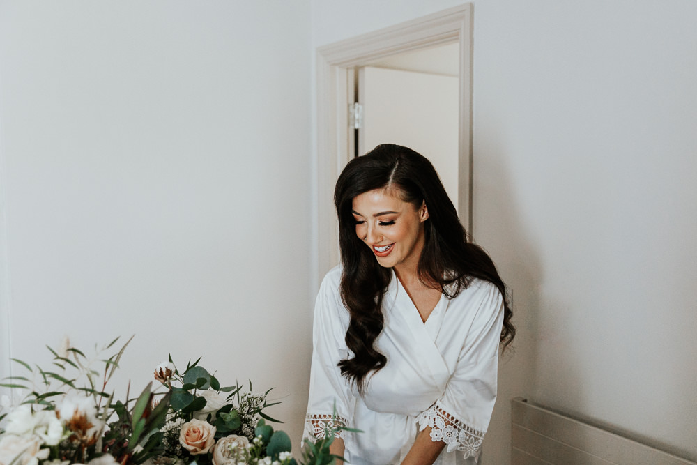 Bride Bridal Dressing Gown Robe Shustoke Barn Wedding Oxi Photography