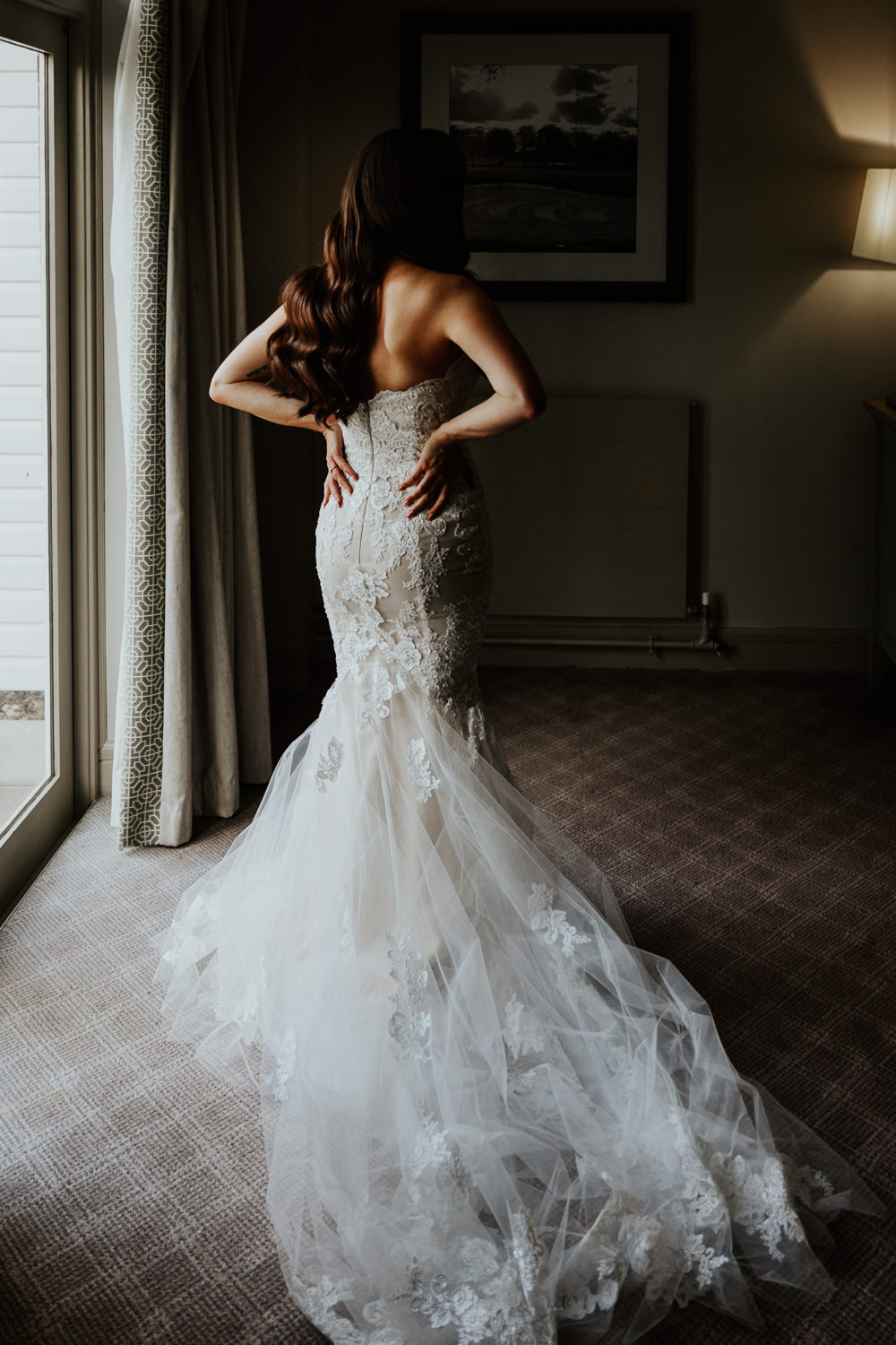 Dress Gown Bride Bridal Enzoani Lace Fit and Flare Shustoke Barn Wedding Oxi Photography