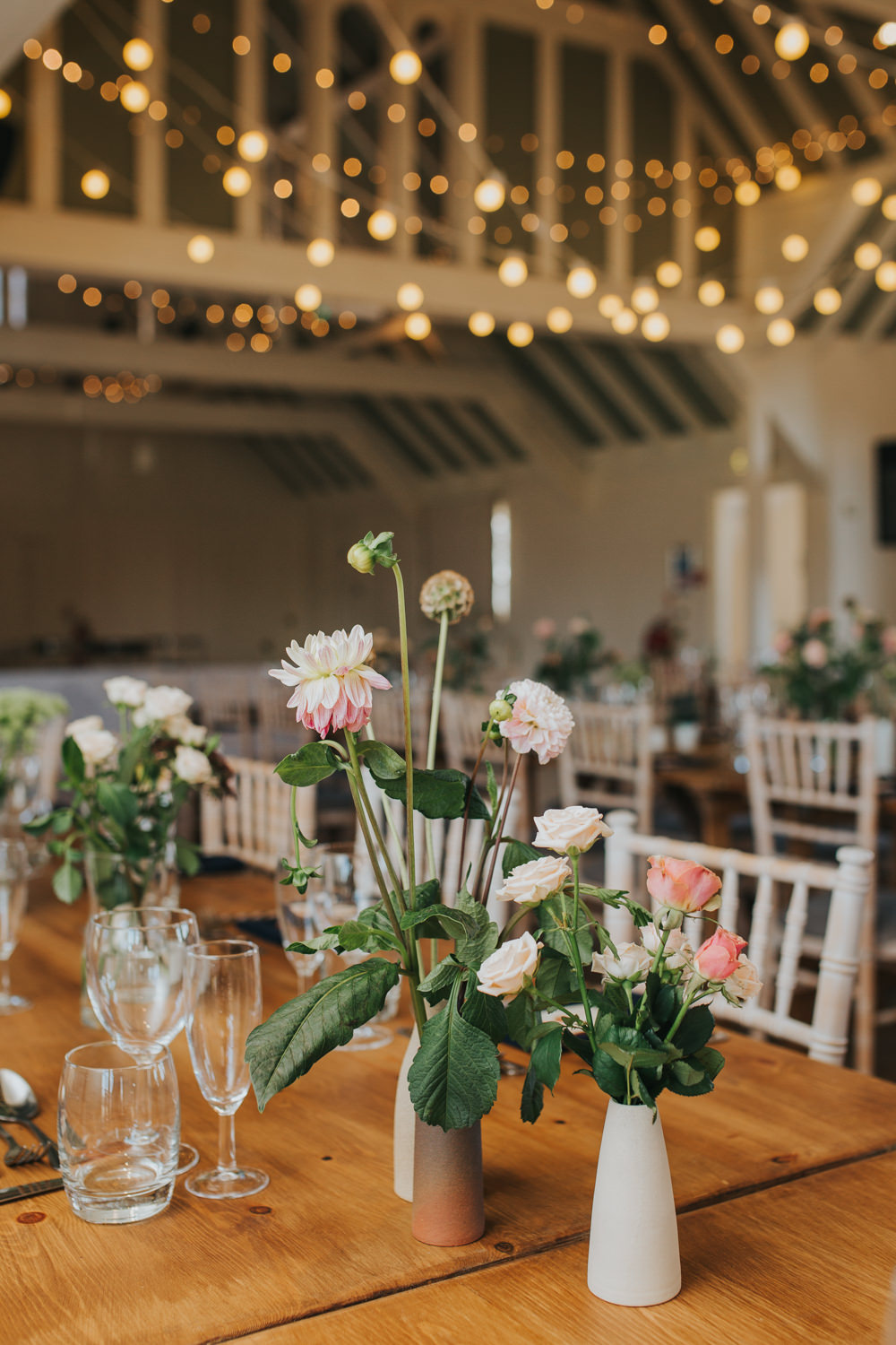 Table Flowers Jugs Centrepiece Rose Daliah Thorpeness Country Club Wedding Charlotte Razzell Photography